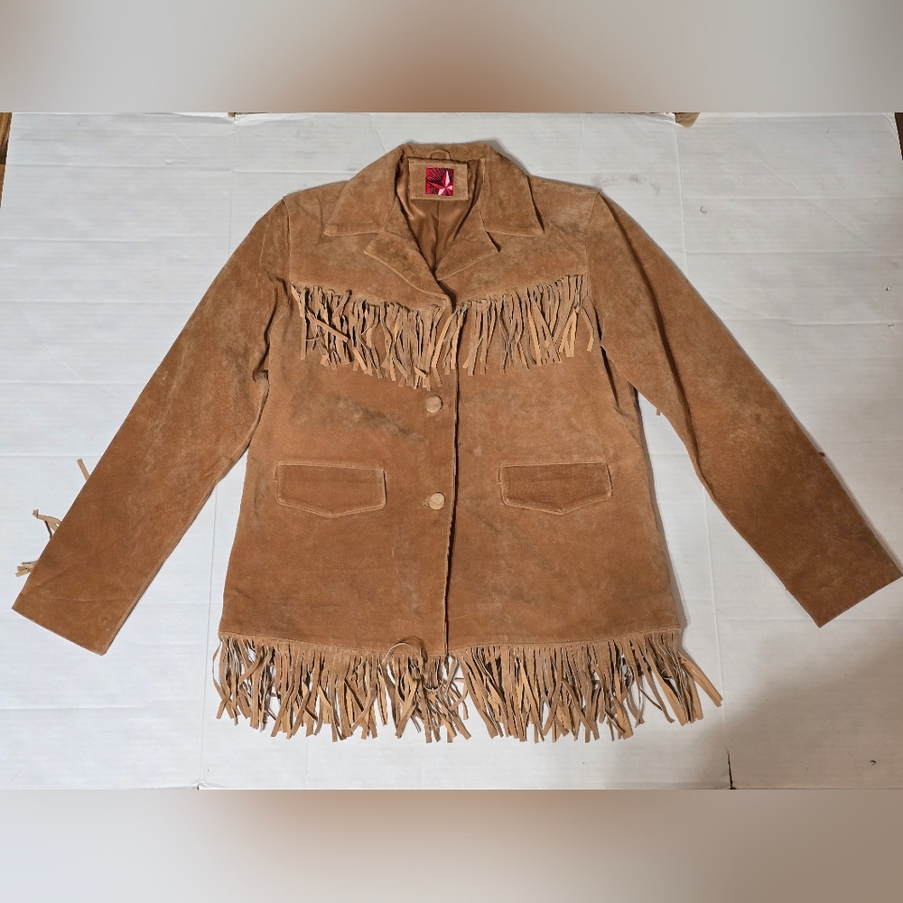Marlboro Vintage Leather Suede Fringe Womens Jacket Size Large